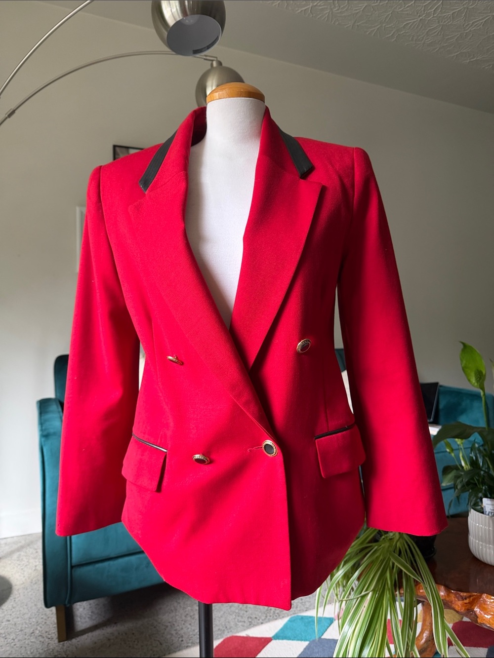 Vintage Red Double-Breasted Women's Blazer Jacket